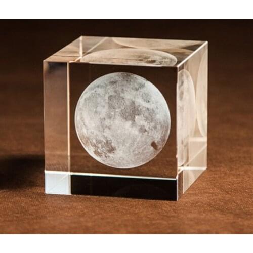 60MM Crystal 3D Moon Model Laser Engraving Glass Paperweight Fengshui Crafts Home Decor Accessories Room Ornament