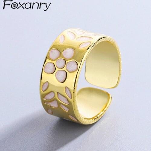 Foxanry 925 Sterling Silver Wide Rings for Women INS Fashion Elegant Sweet Creative Flowers Design Party Jewelry Birthday Gifts