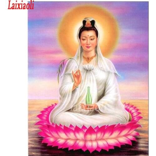 DIY 5D Full Diamond Painting Cross Stitch Lotus Guanyin Diamond Embroidery religion Buddhism Needlework Patterns Rhinestone kits
