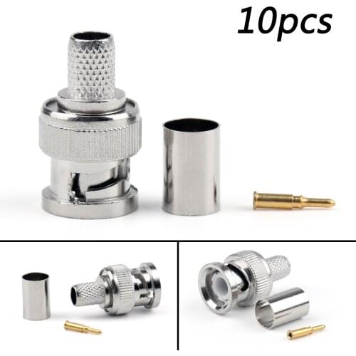 Artudatech 10 Pcs BNC Male Plug Crimp Adapter Coaxial Connectors For RG59 Cable Jack Parts