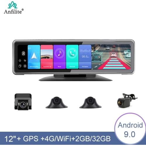 12” Android 4 cameras 4G Car RearView Mirror Camera G-sensor 1080P WIFI GPS Bluetooth Navigation ADAS Dash Camera Auto Recorder