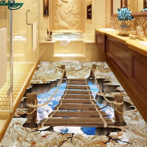Beibehang Large custom HD 3D stereo outdoor cliff wooden bridge living room bedroom bathroom floor decoration painting
