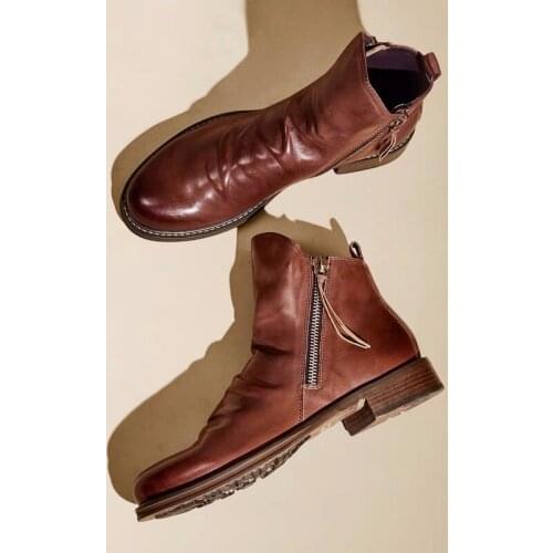 Brand New Autumn Winter soft Leather Casual Shoes Plush Snow Boots Fashion Ankle Boots Working Boots High help Men Shoes R13-60