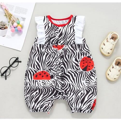 Little Baby Infant Girls Romper Summer Zebra Pattern Ladybird Printed Ruffle Sleeve Jumpsuit Toddler Baby Clothes Outfits