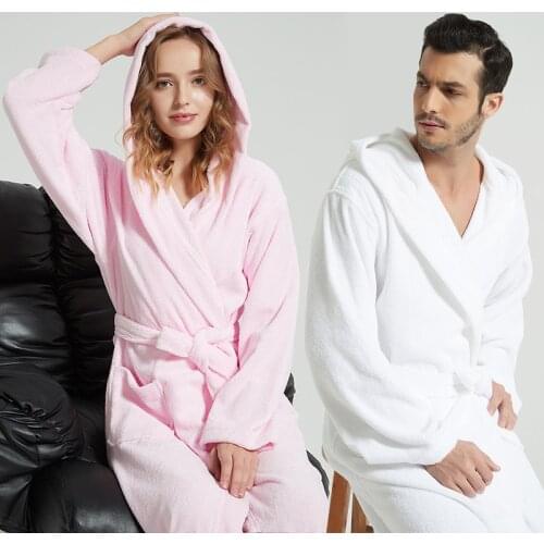 Lovers 100% Cotton Terry Bathrobe Men Women Solid Towel Sleepwear Long Bath Robe Kimono Femme Dressing Gown Bridesmaid Robes