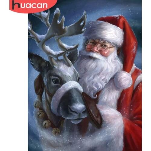 HUACAN 5D Paint With Diamonds Santa Claus DIY Diamond Painting Mosaic Christmas Deer Handmade Gift Home Decor