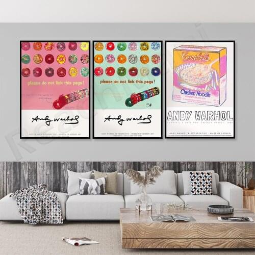 Andy Warhol Art Exhibition Poster, Lifesavers 1885 Pop Art Print, Campbell Chicken Soup Box, Warhol Pink Pop Art Print, Color Ca