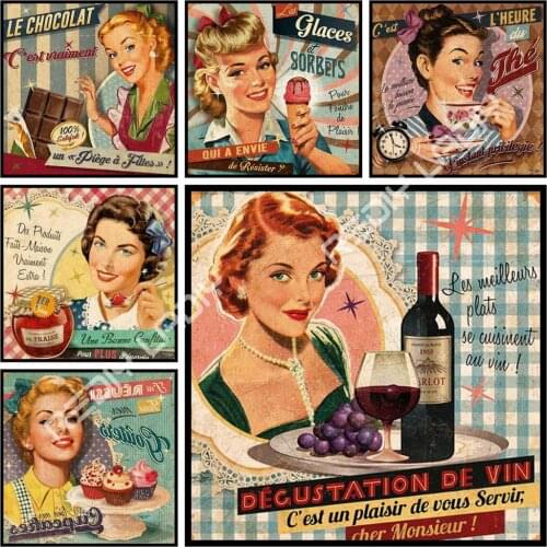 DIY Diamond Painting Retro Poster Girl 5D Diamond Embroidery Full Square/Round Mosaic Picture of Rhinestones Cross Stitch Crafts