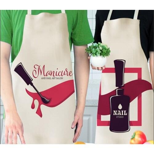 Linen Flower Nail Polish Theme Print Kitchen Aprons Unisex Dinner Party Cooking Bib Funny Pinafore Cleaning Apron