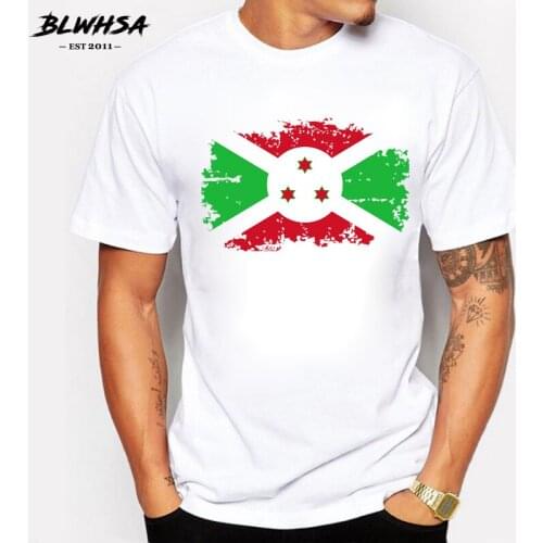 BLWHSA Burundi Flag T shirt Men Fashion Short Sleeve Cotton Brand Design T-shirts Cool Burundi National Flag Fans Cheer Men Tee
