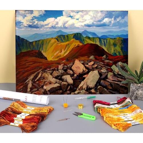 Landscape In The Mountains Printed Canvas 11CT Cross Stitch Kit Embroidery DMC Threads Painting Handiwork Hobby Decor