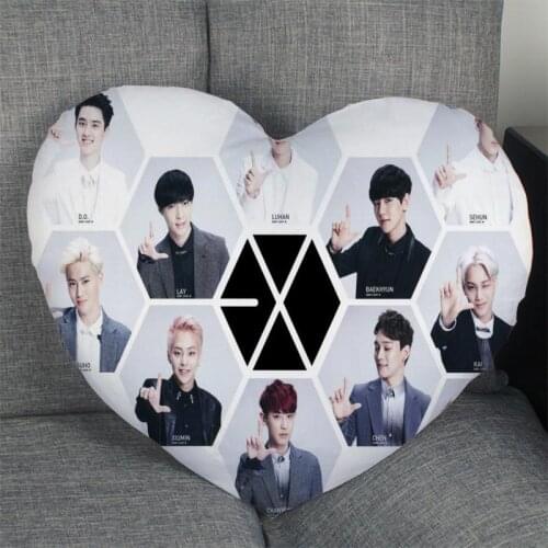 Custom KPOP EXO Heart Shape Pillow Cover Custom Zipper Pillowcase Cover Wedding Home Office Decorative 1pcs custom