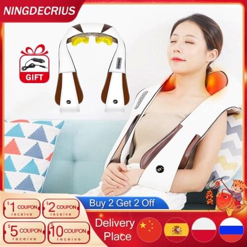 Ogamacrius Massage Shawls Neck Shouder Free Gift Kneading Heating Black And White Color Home Car Use Relaxation Massager