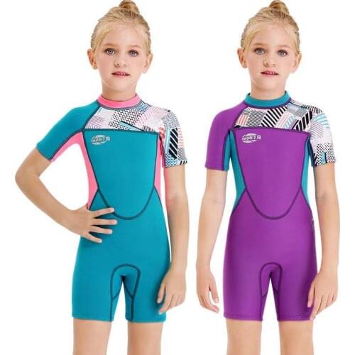 2021 New Kids Diving Suit 2.5MM Neoprene Wetsuit Children For Girls Keep Warm One-piece Short Sleeves UV Protection Swimwear