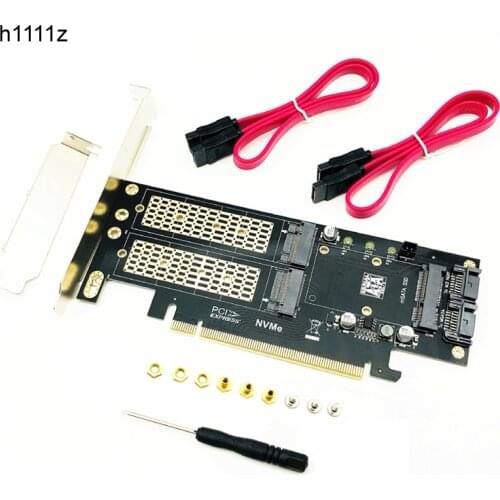 Riser Card M2 NVMe SSD NGFF to PCIE 3.0 X16 Adapter for Chia Mining Support M Key NVME SSD B Key M.2 SATA SSD mSATA 3in1 Adapter