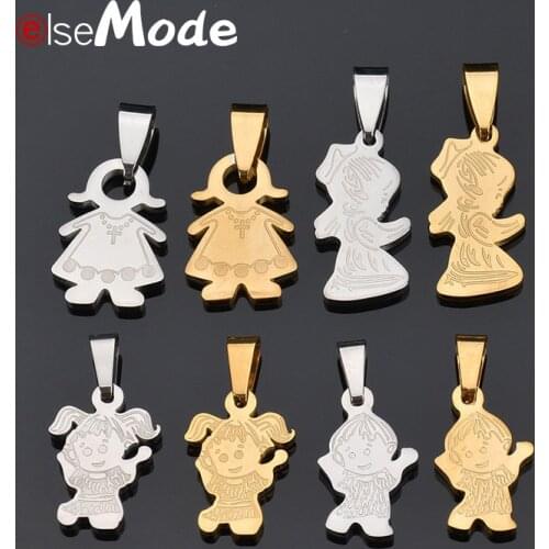 ELSEMODE Femme Little Girl Boy Pendant Personalize Engrave Family Kids Name Steel Necklace Stainless Steel For Women Jewelry