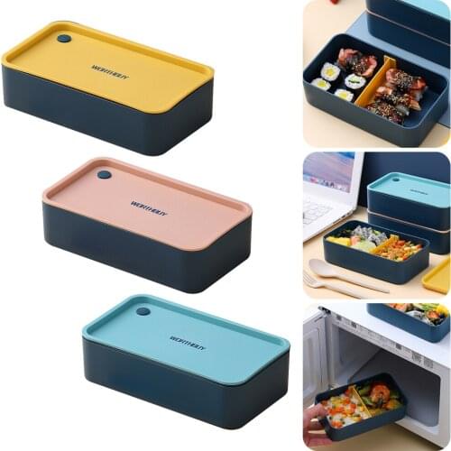 720ML Portable Lunch Box with Lid Removable Divider BPA-Free Microwave Safe Bento Box Leakproof with Flatware for Kids Adults