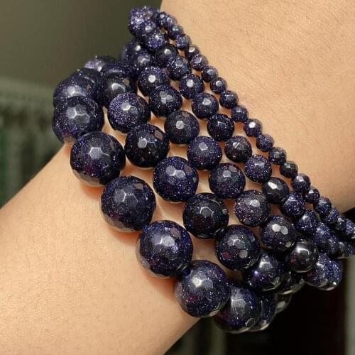 Natural Faceted Blue Sandstone Beads For Jewelry Making Diy Bracelet Necklace Charm 4 6 8 10 12mm 15" Round Loose Spacer Beads