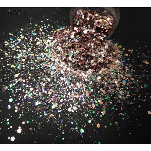 Mix Size Rose-gold with White Colorful Light Shining Nail Glitter Hexagon Shape for Makeup Nail Glitter Craft Art Facepainting
