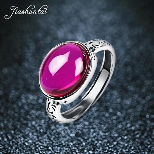 JIASHUNTAI Retro 100% 925 Sterling Silver Wedding Rings Vintage Thai Silver Red Stone Jewelry For Women Opening