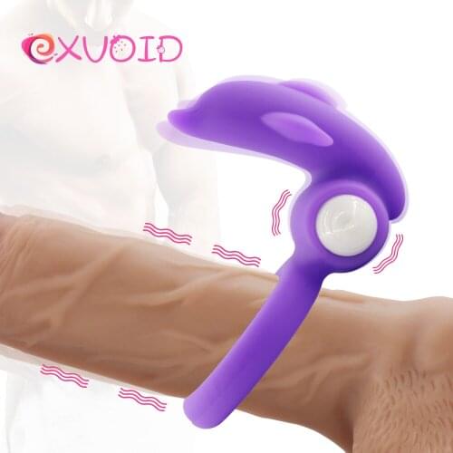 EXVOID Dolphin Penis Ring Vibrator Delay Ejaculation Sex Toys for Men Male Adults Products Vibrating Silicone Cock Ring Sex Shop