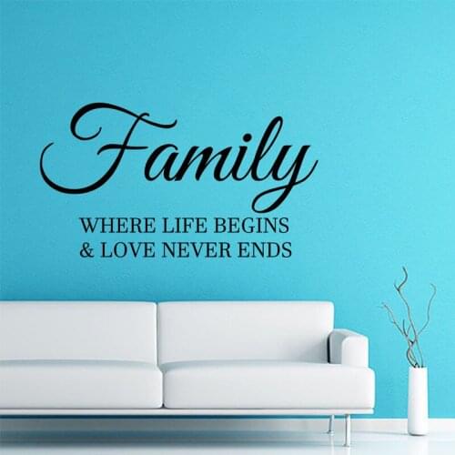 Family Where Life Begins And Love Never Ends Wall Sticker Home Decor Letters Decals Living Room Bedroom Wall Art Murals