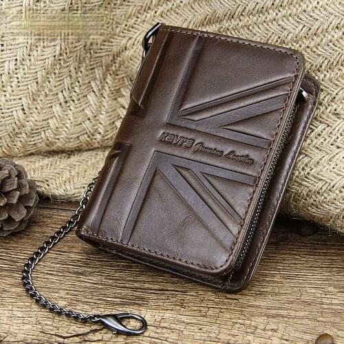 Embossed retro crazy horse cowhide zipper coin purse anti-RFID short leather mens wallet