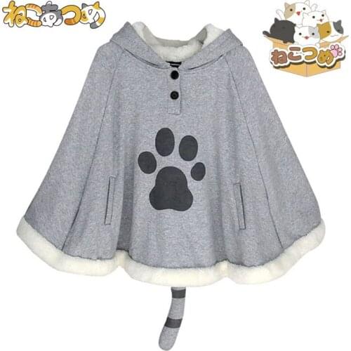 Japanese hoodie Coat Jacket Cloak Game Neko Atsume Warm Cute Cat Unisex With tail Cosplay