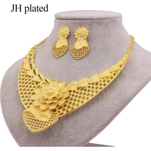 Jewelry sets new Dubai gold color ornament for women bridal necklace earrings African wedding wife party gifts jewelery set