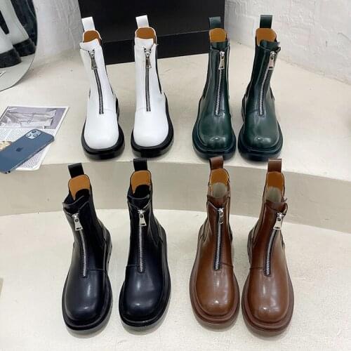 Womens shoes, single shoes, British style thick heel short boots, front zipper, thin Martin boots, handsome Chelsea boots X904