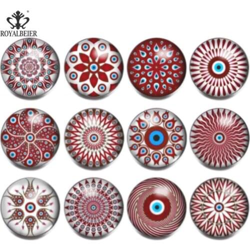 ROYALBEIER 12pcs/lot Mixed Colors Women 18mm Glass Snap Button Jewelry Curved Surface Glass Snap Fit Snap Bracelet Snaps Jewelry