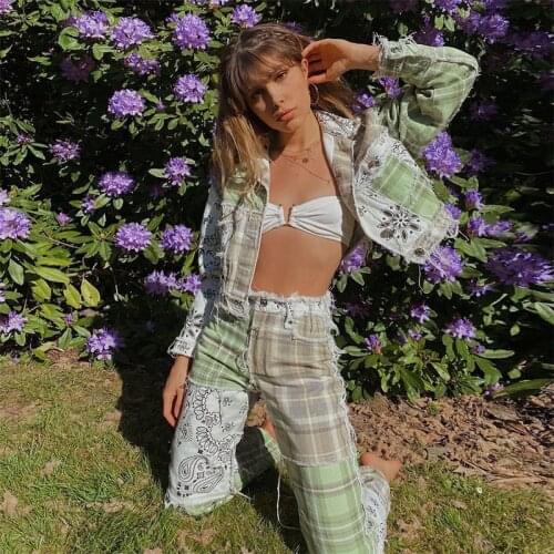 YICIYA Grunge Aesthetic Low Rise Jeans Women Stripe Plaid Patches Vintage 90s Denim Trousers Female Y2K E Girl Straight Pants