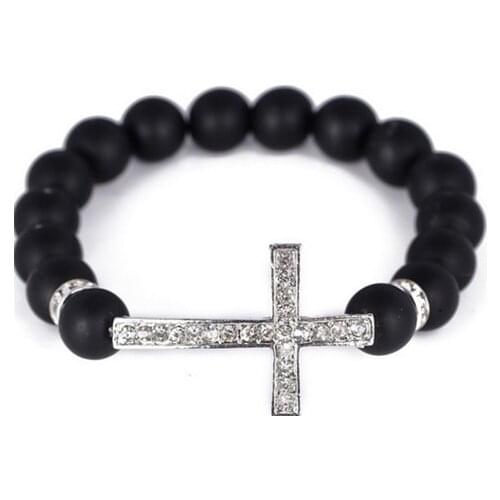 10mm 3pcs/lot black p5353 Crystal Clay Micro Disco Pave Ball bead Bracelets Bangles for men women Handmade cross