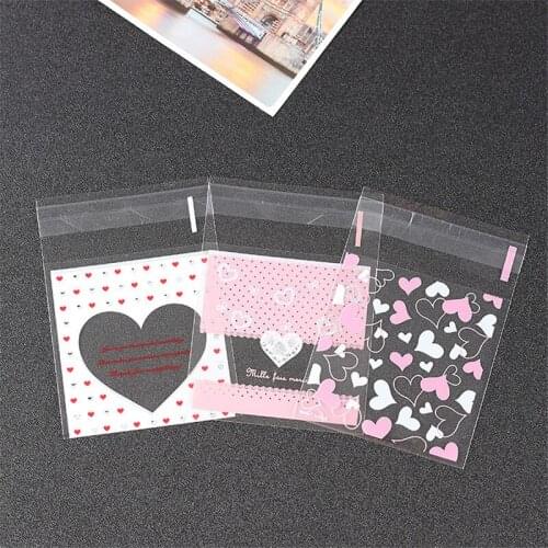100PC Love Heart Cookie Candy Biscuits Bag Self-Adhesive Package Bag Wedding Party Supplies Gift Bag Trial Bagging Food Wrappers