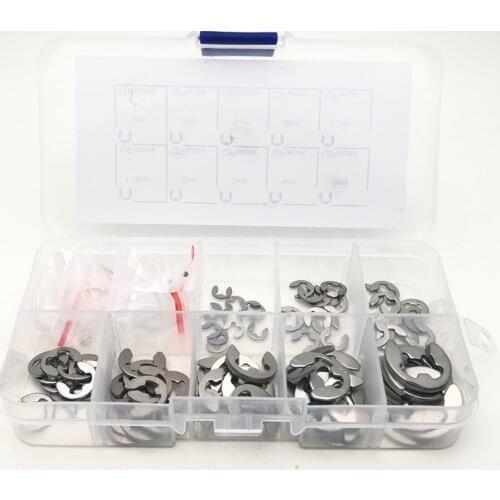 120/200 PCS 304 Steel Stainless Steel E Clip washer External Retaining Ring Assortment Kit Circlip for shaft fastener M1.5~M10