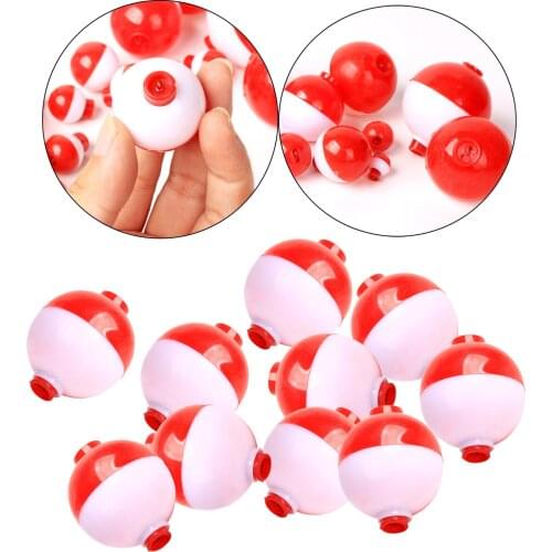 Fishing Bobbers 10PCS ABS Plastic Round Floats Red/White Snap-on Spring Fishing Buoy Accessories for Freshwater Saltwater