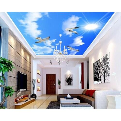 Beibehang Fashion advanced decorative painting wallpaper blue sky white clouds and sky flying dove ceiling painting 3d wallpaper