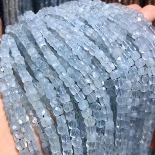 Natural Stone Beads Section Square Aquamarine Punch Loose Beads For Jewelry Making DIY Necklace Bracelet Earrings Accessory 4 mm