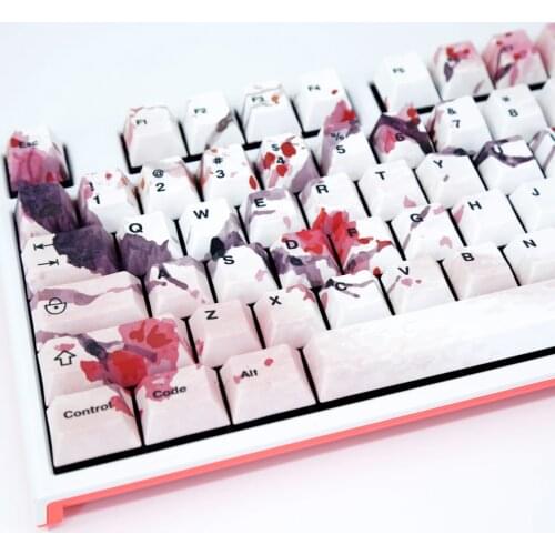 Ink Cherry Blossom Keycaps PBT Five-Sided Sublimation Keycap Cherry Profile Mechanical Keyboard Special Key-caps Sakura