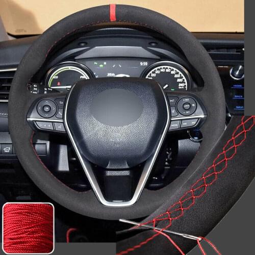DIY Stitch Suede Steering Wheel Cover Wrap For Toyota Camry Avalon Corolla RAV-4 Super Soft Non-slip Durable Car Interior
