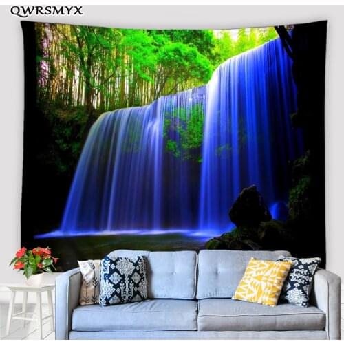 Forest Blue Waterfall Scenery Tapestry Natural Landscape Wall Hanging Home Living Room Bedroom Dorm Decor Art Wall Tapestries