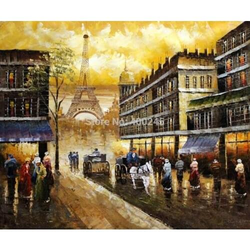 Canvas Oil painting city Street Deocrative paintings Evenings Delight In Paris High quality hand painted Free shipping