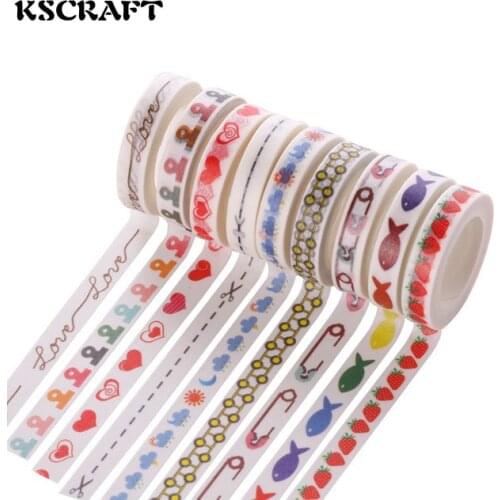 KSCRAFT 8mm*7m Adhesive Tape for Scrapbooking DIY Craft Sticky Deco Masking Japanese Paper Washi Tape color