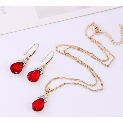 3pcs/set Ruby Jewelry Sets Wedding Beads Crystal Bridal Jewellery Bridal Necklace Earrings Wedding Party Jewelry Gift Set