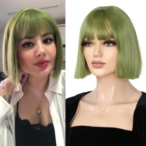Short Straight Bob Synthetic Wigs with Bangs for Women Green Wigs Cosplay Party Daily Hair green wig cosplay wigs blonde wig