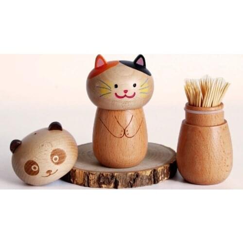 Creative Cute Cartoon Toothpick Holder Home Storage Wooden Cat Toothpick Holder Panda Toothpick Box Rosewood