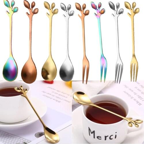 Stainless Steel Spoon Branch Leaves Spoon Fork Coffee Spoon Dessert Cheese Tableware Decoration Kitchen Accessories