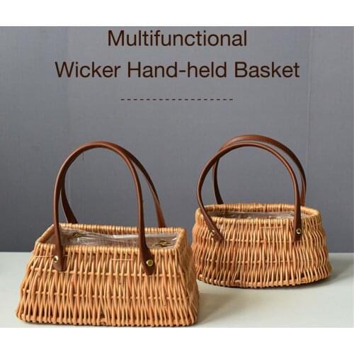 Handmade Woven Storage Basket Multifunctional Portable Clothes Laundry Basket Rattan Wicker Hand-held Storage Container