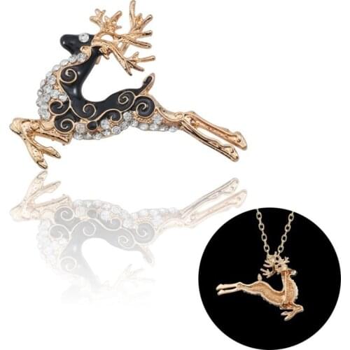 Fashion Elk Brooch Pin Running Sika Deer Brooches For Women Rhinestone Enamel Dual Use Sweater Chain Multipurpose Xmas Gift