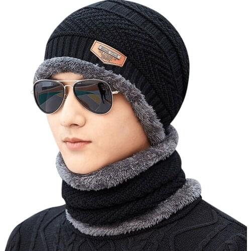 Fashion Men Warm Winter Hat Scarf Soft Knitted Hat Scarf Set Skullies Beanies Winter Hat For Women Children Knitted Caps JMN02